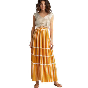 Chinti & Parker Maxi Skirt 6 Yellow Striped Tiered Parasol Resort Poland NWOT